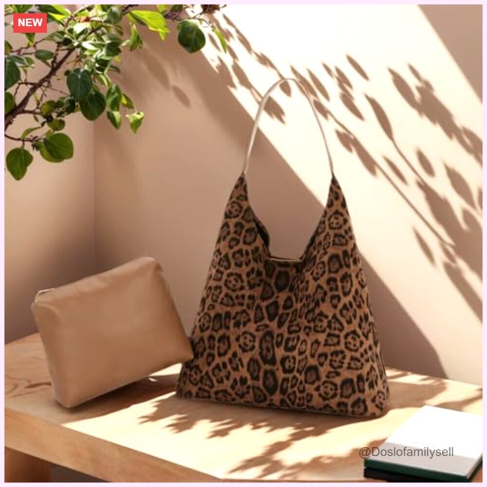Faux Suede Leopard Print Tote Bag Large Capacity Vintage Hobo Handbag - Picture 3 of 7